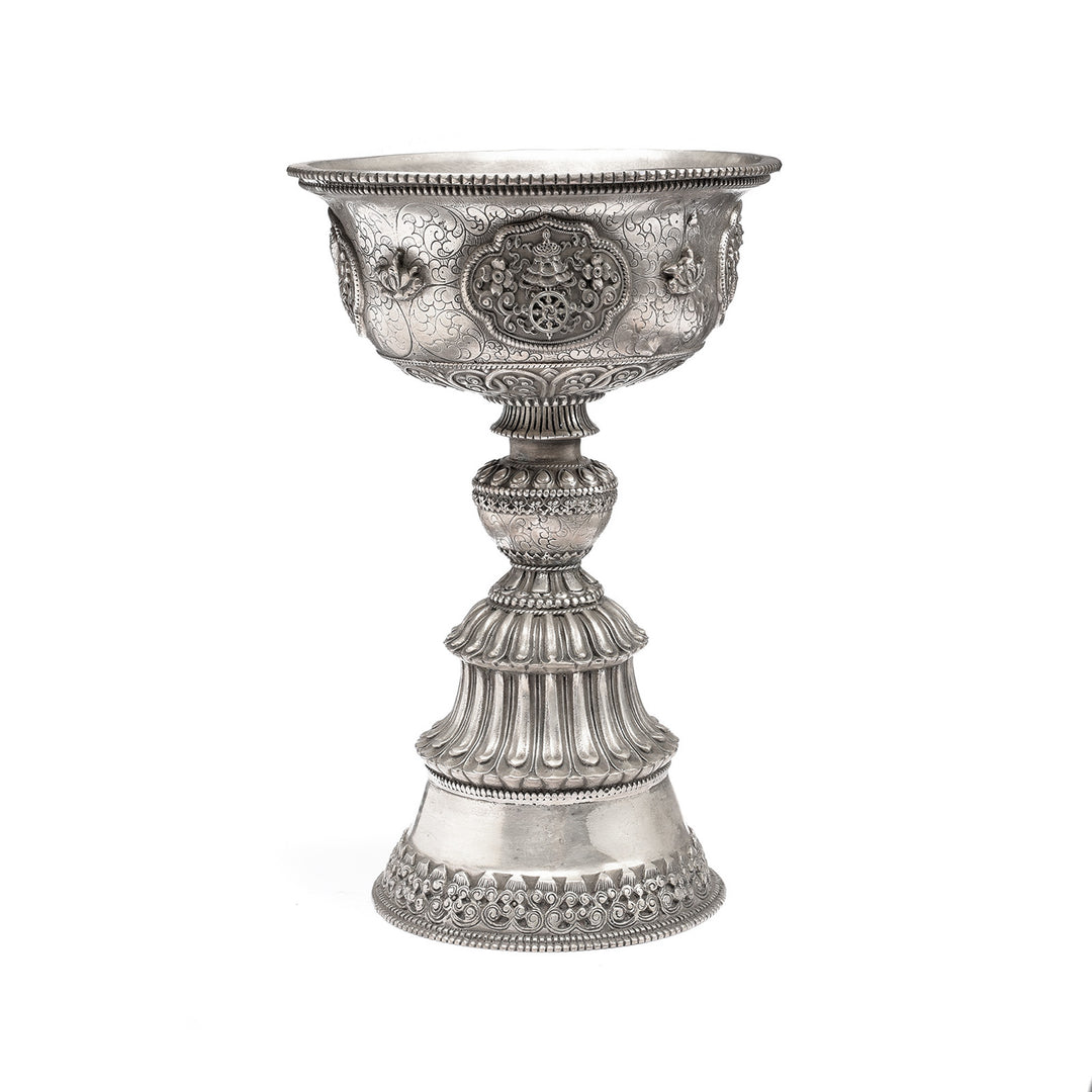 Reproduction Silver Plated Brass Tibetan Butter Lamp | Indigo Antiques 