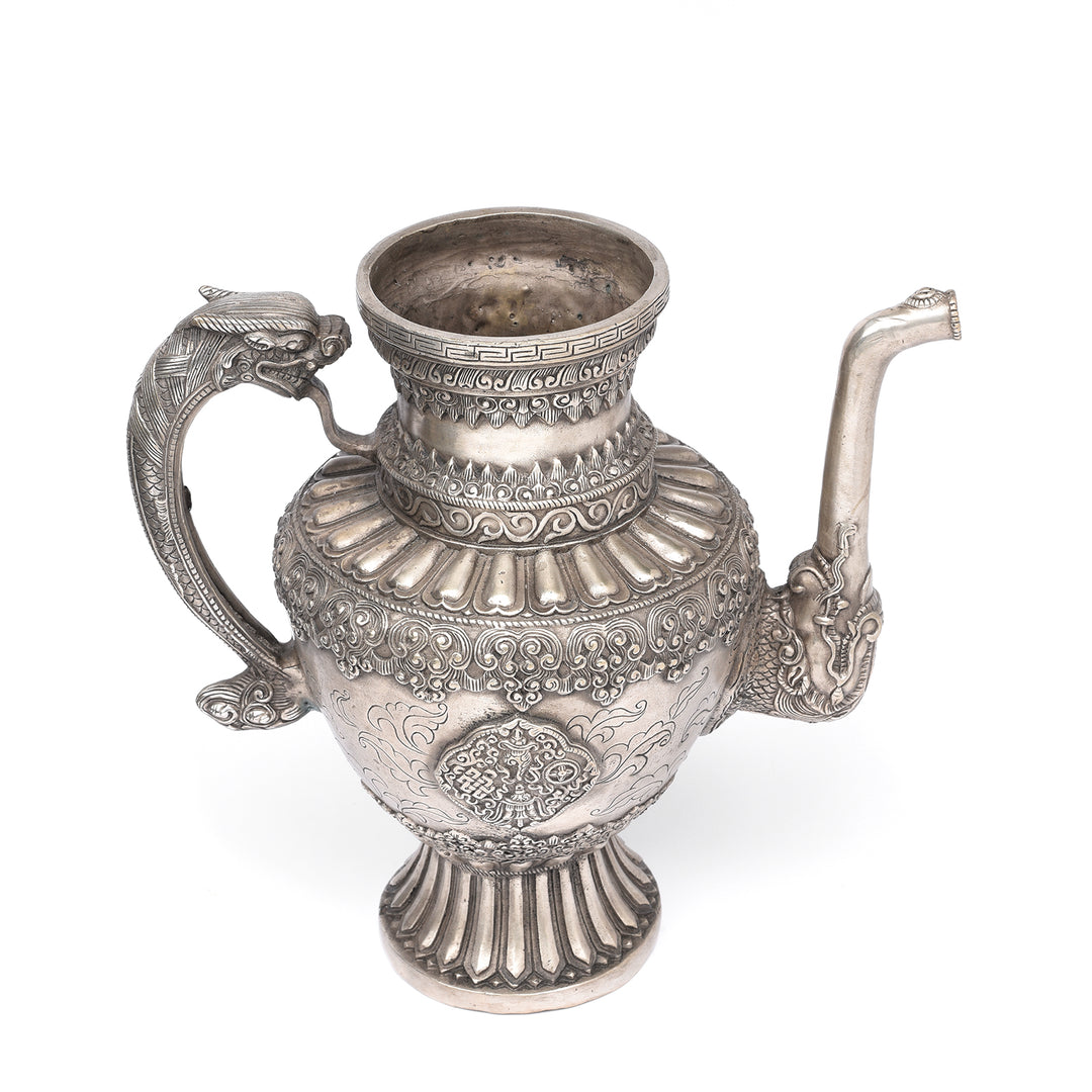 Lid Off View Of Silver Plated Tibetan Teapot | Indigo Antiques