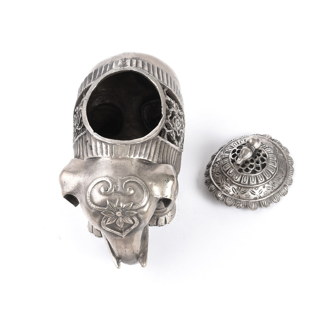 Top Down View Of Silver Plated Elephant Incense Burner - From China | Indigo Antiques