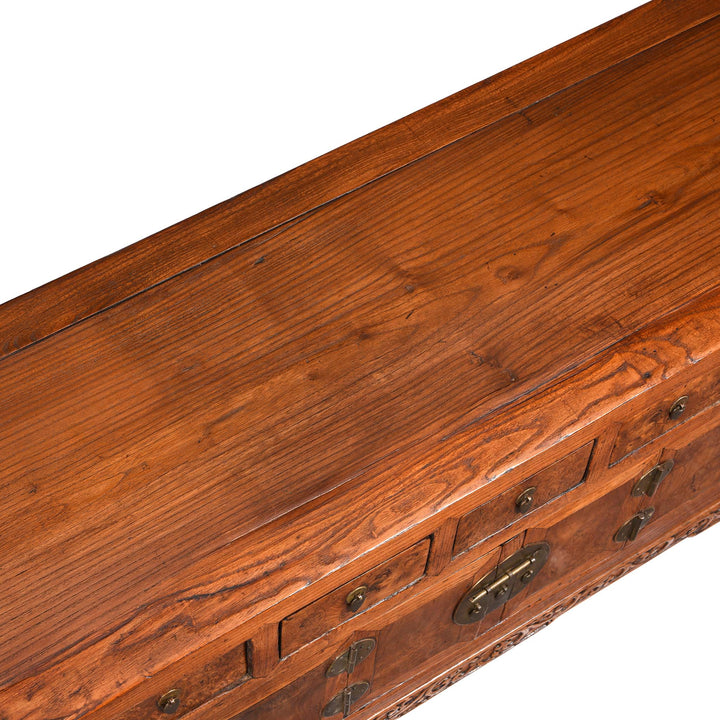 Surface Detail From Burr Elm "Kang" Low Cabinet From Tianjin - 19thC | Indigo Antiques