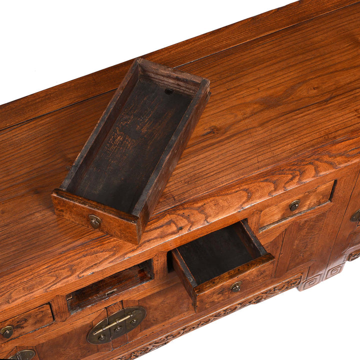 Drawer Detail From Burr Elm "Kang" Low Cabinet From Tianjin - 19thC | Indigo Antiques
