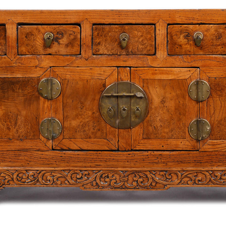 Detail From Burr Elm "Kang" Low Cabinet From Tianjin - 19thC | Indigo Antiques