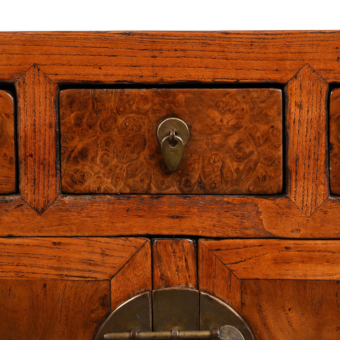 Drawer Detail From Burr Elm "Kang" Low Cabinet From Tianjin - 19thC | Indigo Antiques