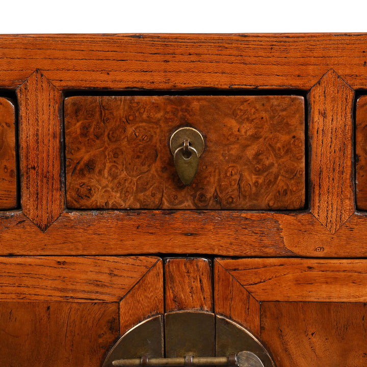 Drawer Detail From Burr Elm "Kang" Low Cabinet From Tianjin - 19thC | Indigo Antiques
