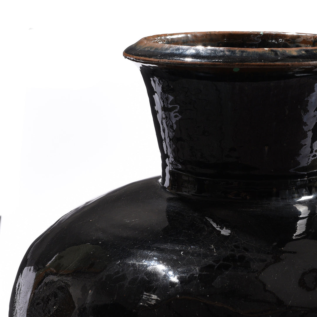 Detail From Antique Storage Jar With Black Glaze From Shanxi - 19thC | Indigo Antiques