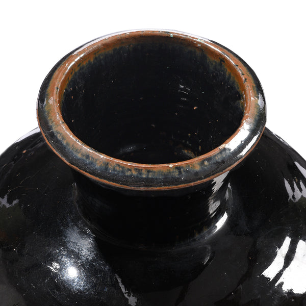 Black Glaze Chinese Storage Jar From Shanxi - 19thC