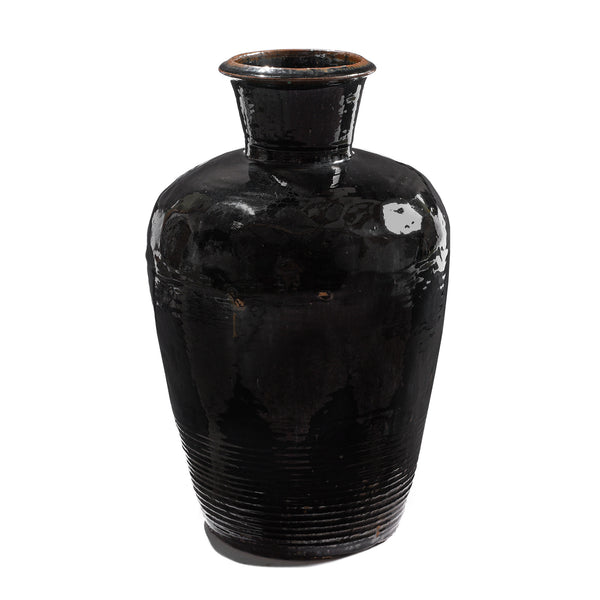 Black Glaze Chinese Storage Jar From Shanxi - 19thC