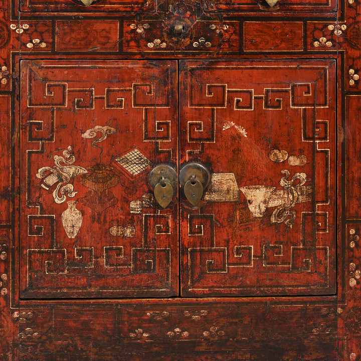 Doors Detail From Antique Mongolian Side Cabinet With Original Painting  19thC | Indigo Antiques
