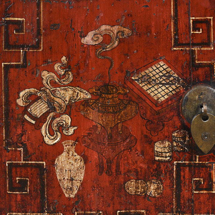 Paintwork Detail From Antique Mongolian Side Cabinet With Original Painting  19thC | Indigo Antiques