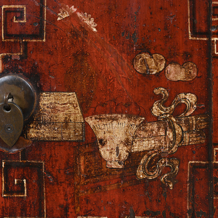 Paintwork Detail From Antique Mongolian Side Cabinet With Original Painting  19thC | Indigo Antiques