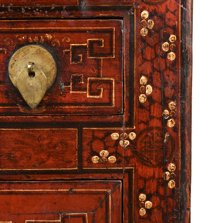 Paintwork Detail From Antique Mongolian Side Cabinet With Original Painting  19thC | Indigo Antiques