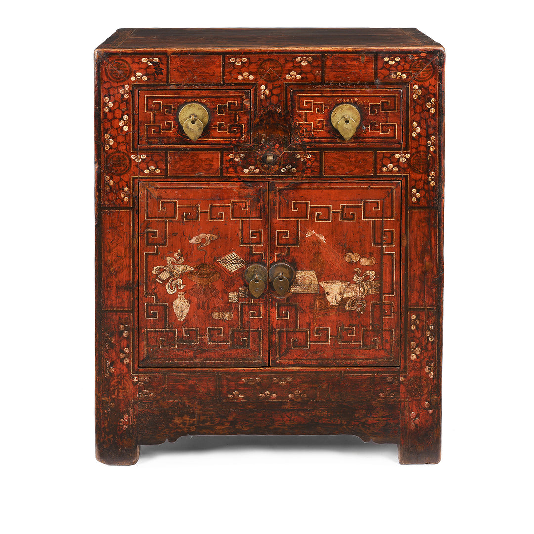 Antique Mongolian Side Cabinet With Original Painting  19thC | Indigo Antiques
