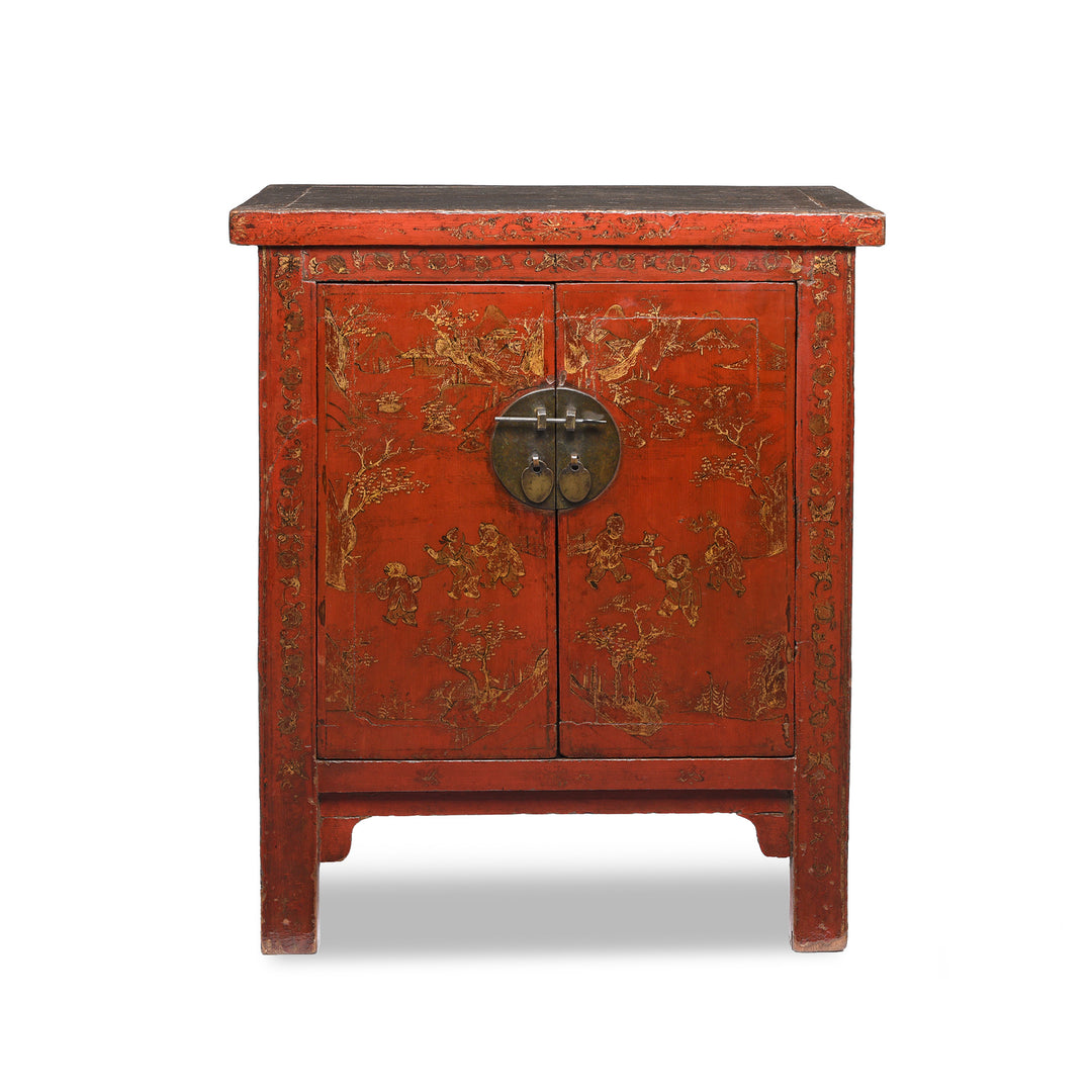 Antique Chinese Red Lacquer Bedside Cabinet from Shanxi - Early 19thC | Indigo Antiques