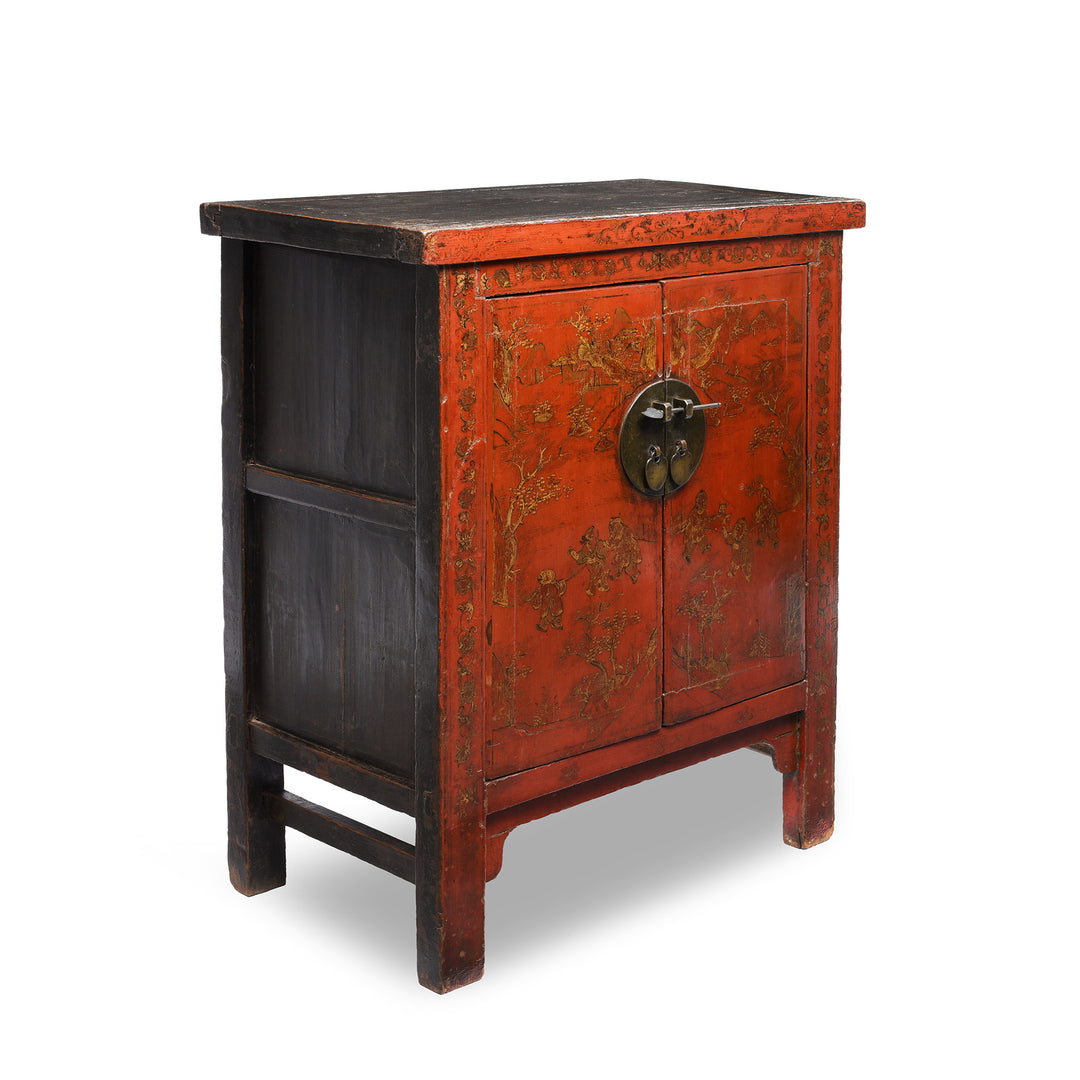 Side Detail from an Antique Chinese Red Lacquer Bedside Cabinet from Shanxi - Early 19thC | Indigo Antiques