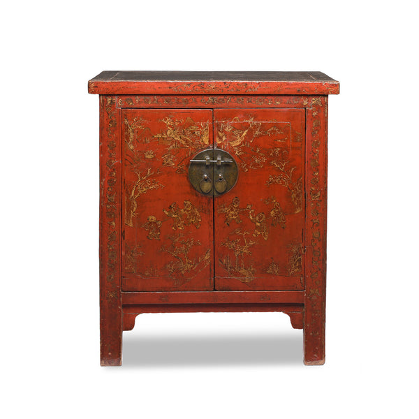 Red Lacquer Bedside Cabinet from Shanxi - Early 19thC