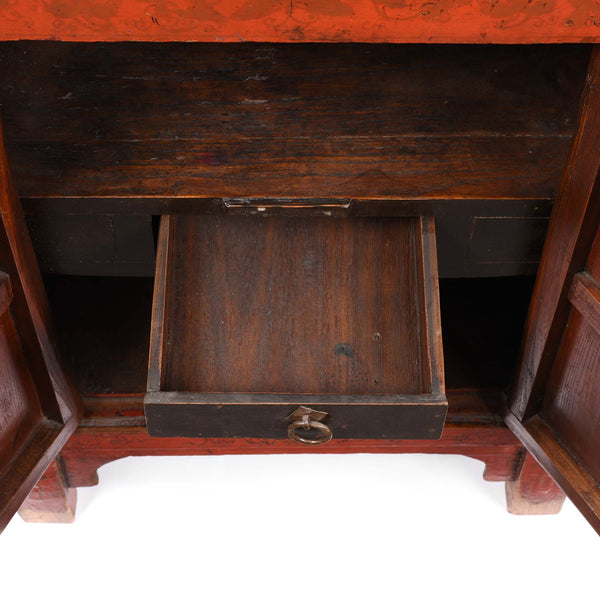 Chinese Red Lacquer Bedside Cabinet - 19thC