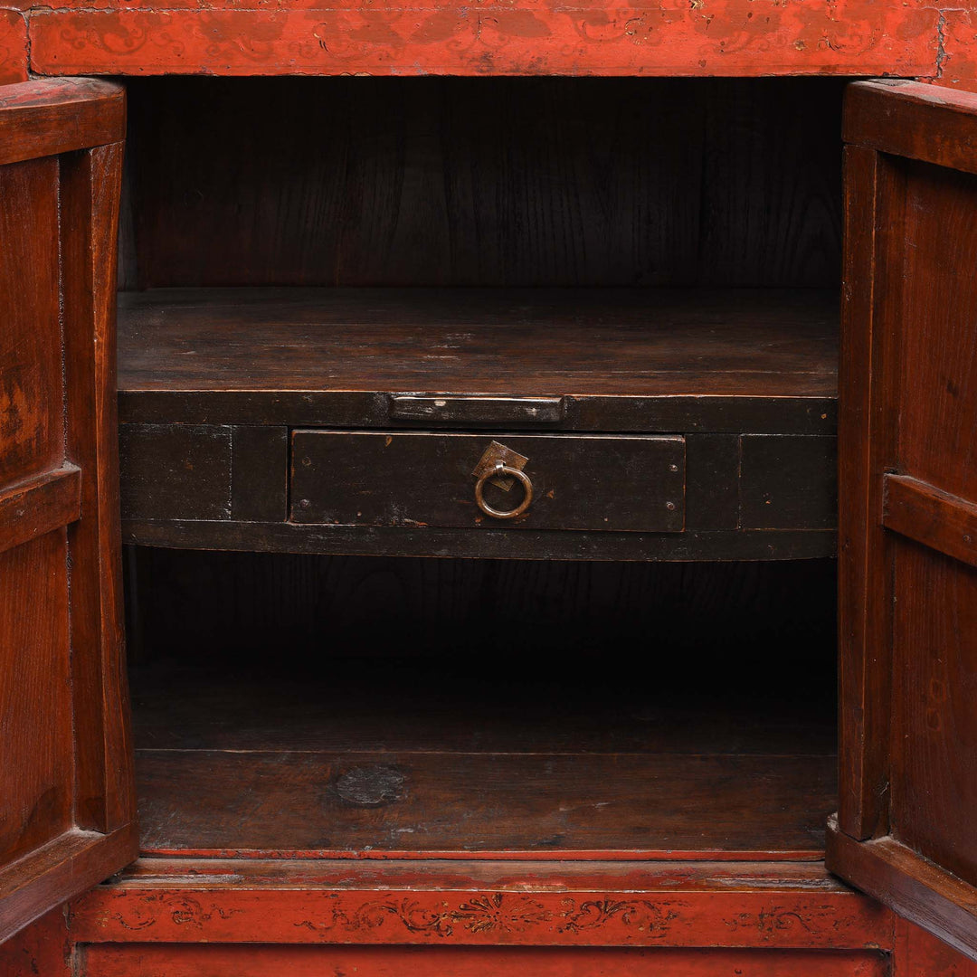 Interior Detail From Chinese Red Lacquer Bedside Cabinet - 19thC | Indigo Antiques
