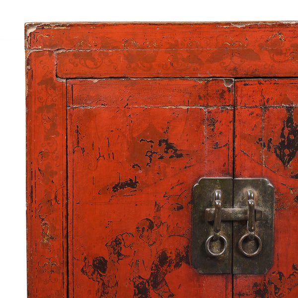 Chinese Red Lacquer Bedside Cabinet - 19thC