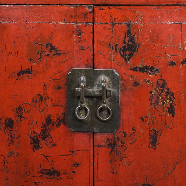Chinese Red Lacquer Bedside Cabinet - 19thC