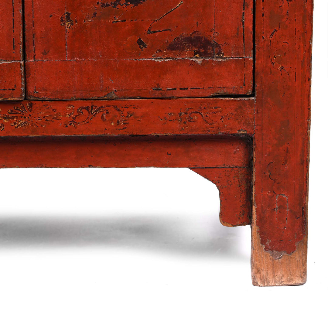 Detail From Chinese Red Lacquer Bedside Cabinet - 19thC | Indigo Antiques
