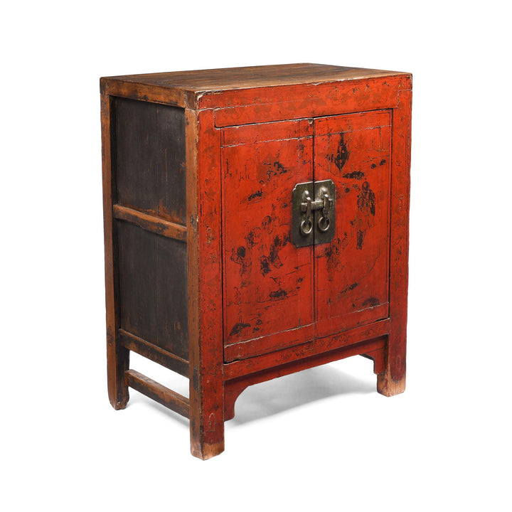 Angled View Of Chinese Red Lacquer Bedside Cabinet - 19thC | Indigo Antiques