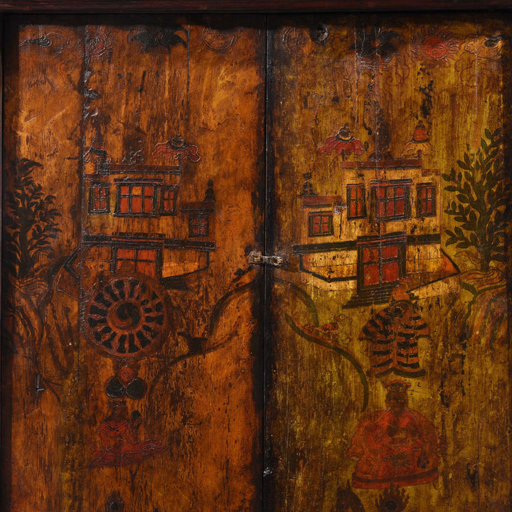 Doors Detail From Two Tone Painted Torkham Cabinet From Tibet - 18thC | Indigo Antiques