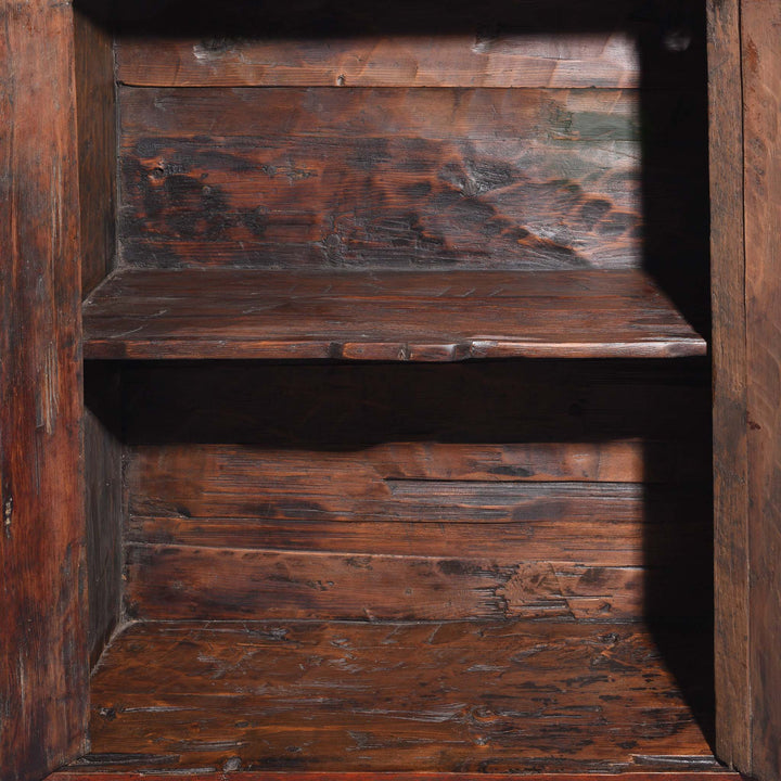 Interior Detail From Two Tone Painted Torkham Cabinet From Tibet - 18thC | Indigo Antiques