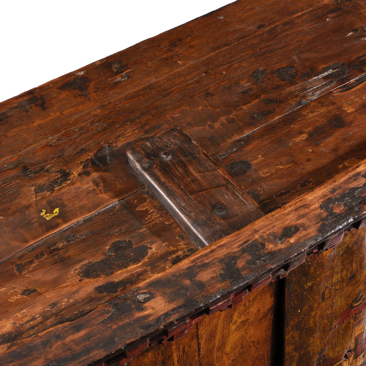 Surface Detail From Two Tone Painted Torkham Cabinet From Tibet - 18thC | Indigo Antiques