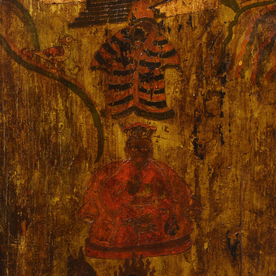 Llama Paintwork From Two Tone Painted Torkham Cabinet From Tibet - 18thC | Indigo Antiques