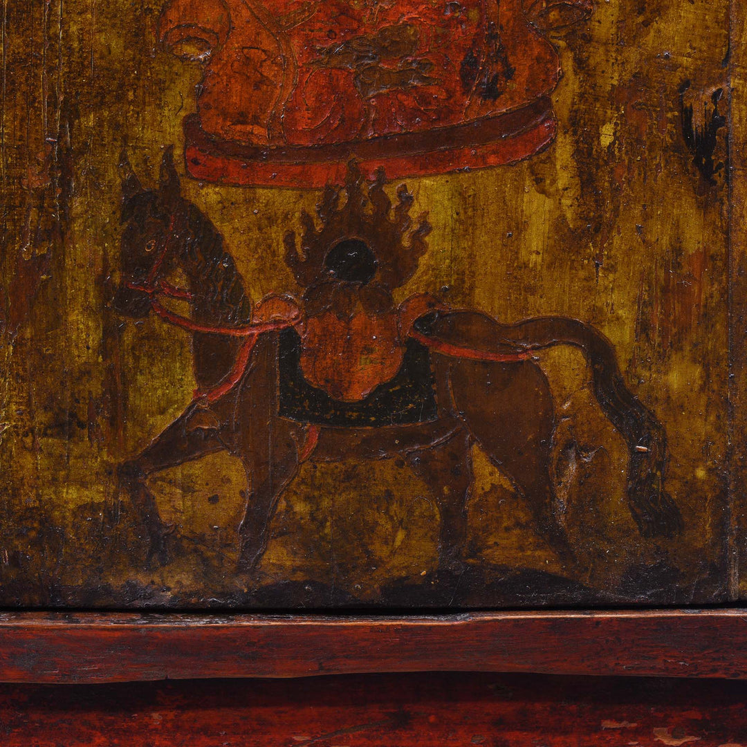 Wind Horse Detail From Two Tone Painted Torkham Cabinet From Tibet - 18thC | Indigo Antiques