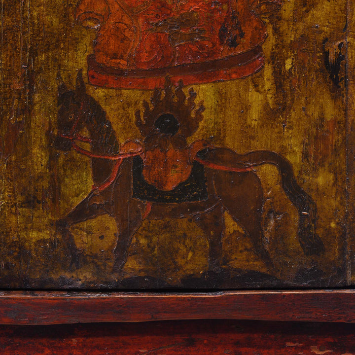 Wind Horse Detail From Two Tone Painted Torkham Cabinet From Tibet - 18thC | Indigo Antiques