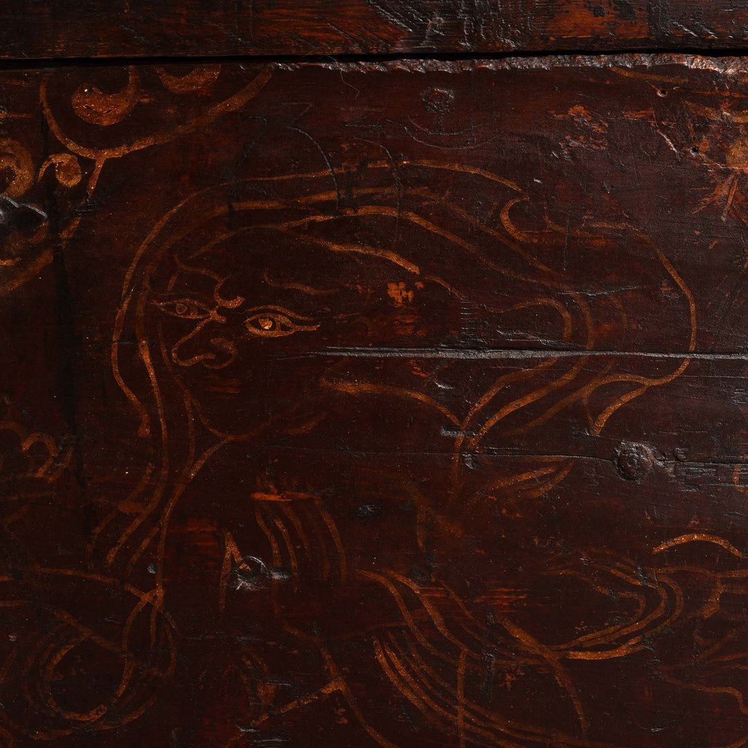 Detail From Face On Side Of Painted Zeeba Chest From Tibet - Late 18thC | Indigo Antiques