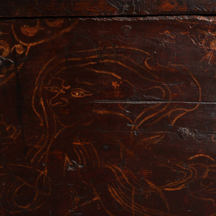 Detail From Face On Side Of Painted Zeeba Chest From Tibet - Late 18thC | Indigo Antiques
