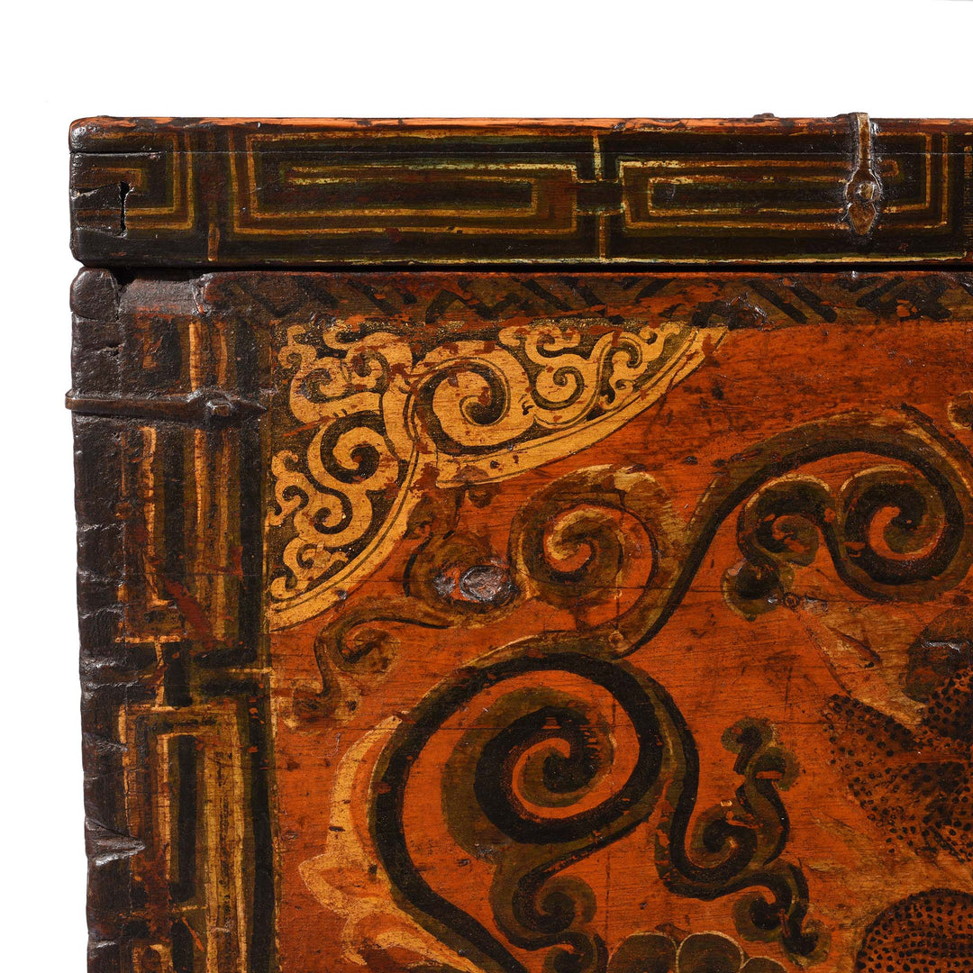 Corner Detail From Painted Zeeba Chest From Tibet - Late 18thC | Indigo Antiques