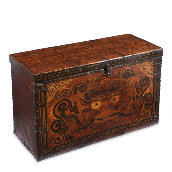 Painted Zeeba Chest From Tibet - Late 18thC