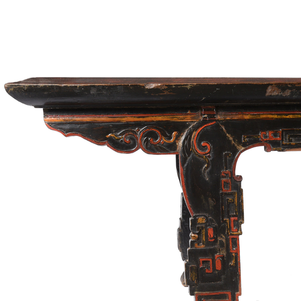 Corner Detail From Painted Chinese Walnut Bench - 19thC From Jiangxi Province | Indigo Antiques