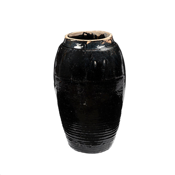 Black Glaze Chinese Storage Jar From Shanxi - 19thC