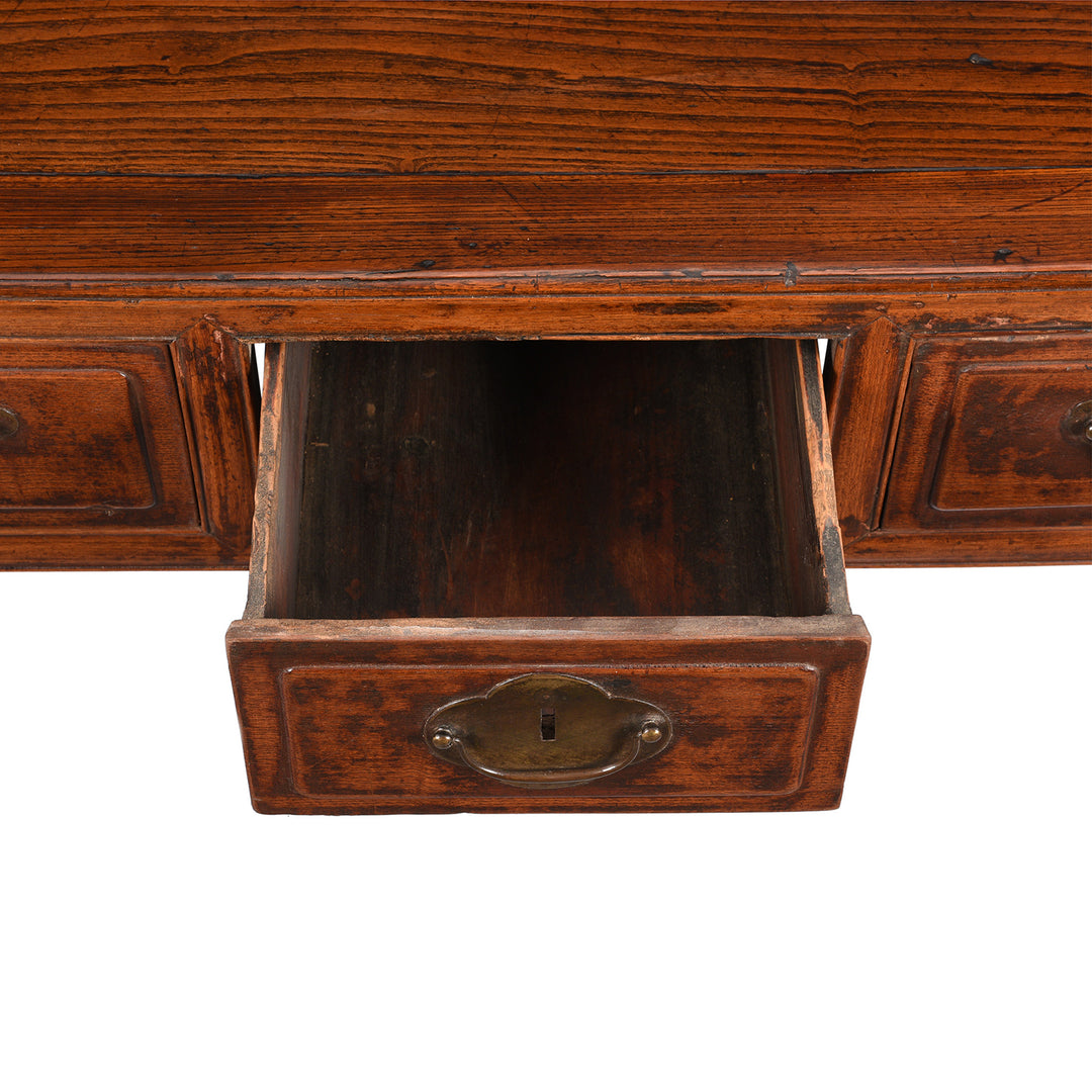 Open Drawer View From 3 Drawer Red Elm Desk From Shanxi - 19thC | Indigo Antiques