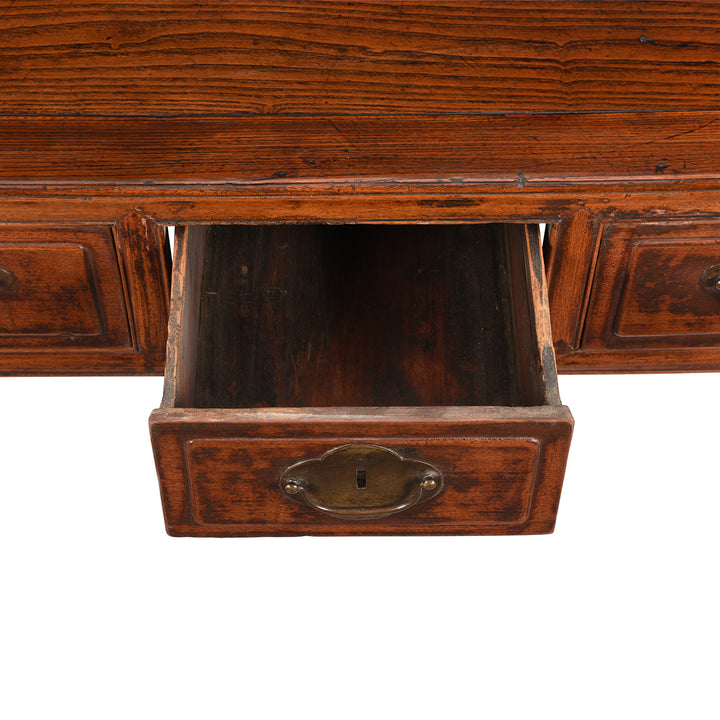Open Drawer View From 3 Drawer Red Elm Desk From Shanxi - 19thC | Indigo Antiques
