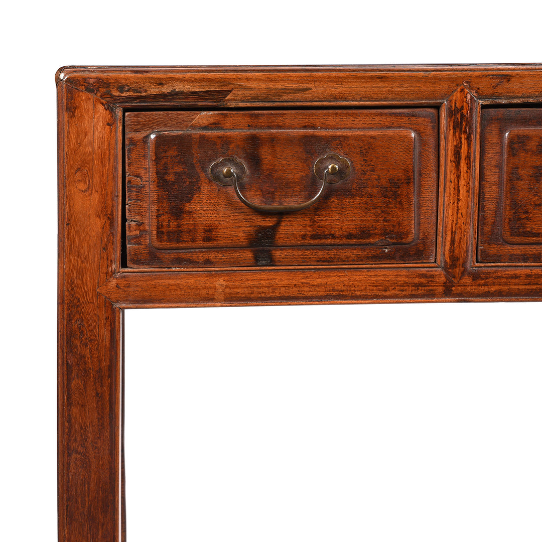 Corner Detail From 3 Drawer Red Elm Desk From Shanxi - 19thC | Indigo Antiques