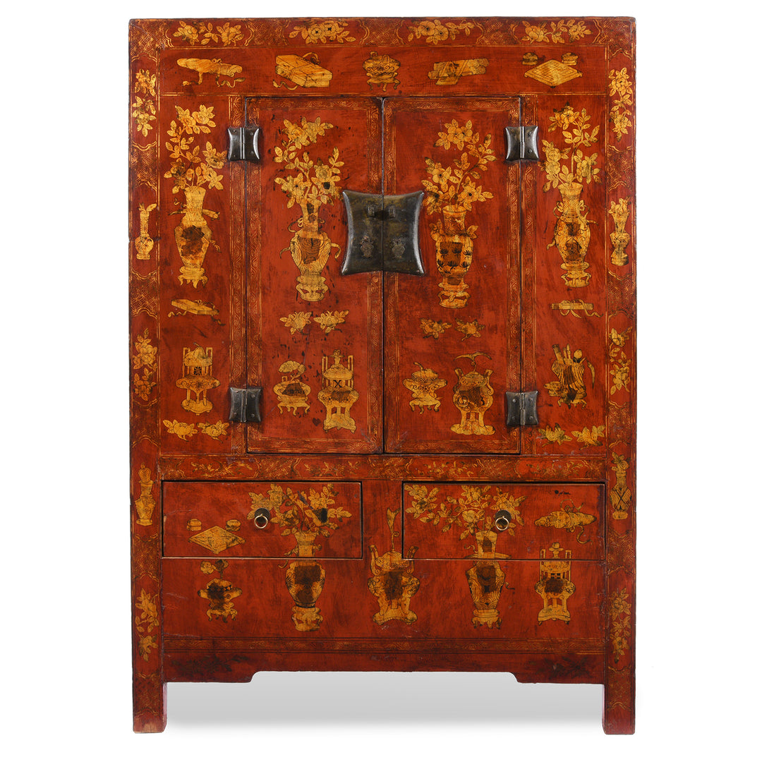 Red Lacquer Wedding Cabinet - 19thC | Indigo Antiques