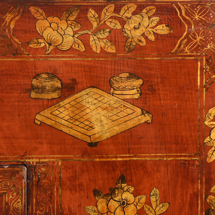 Go Board Detail From Red Lacquer Wedding Cabinet - 19thC | Indigo Antiques