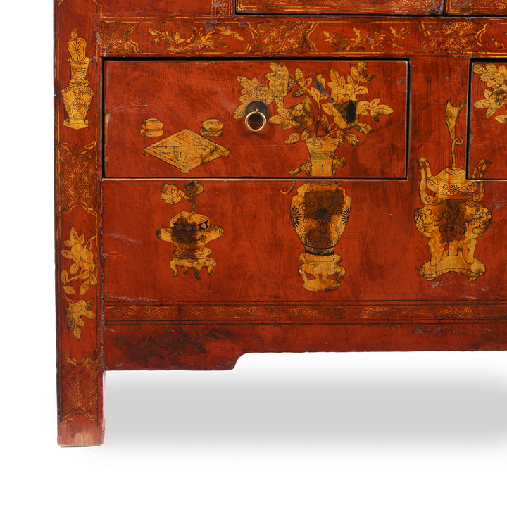 Leg Detail From Red Lacquer Wedding Cabinet - 19thC | Indigo Antiques