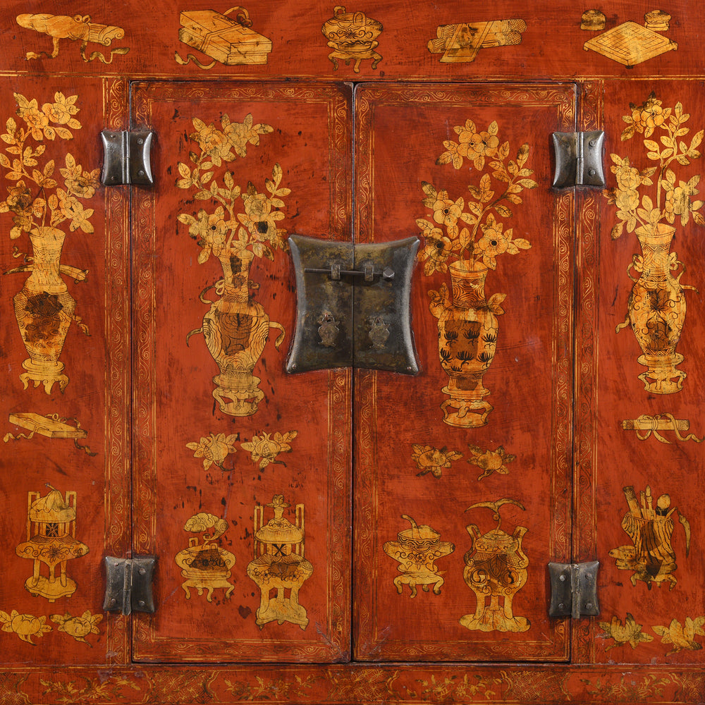 Doors Detail From Red Lacquer Wedding Cabinet - 19thC | Indigo Antiques