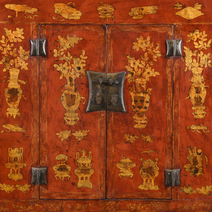 Doors Detail From Red Lacquer Wedding Cabinet - 19thC | Indigo Antiques