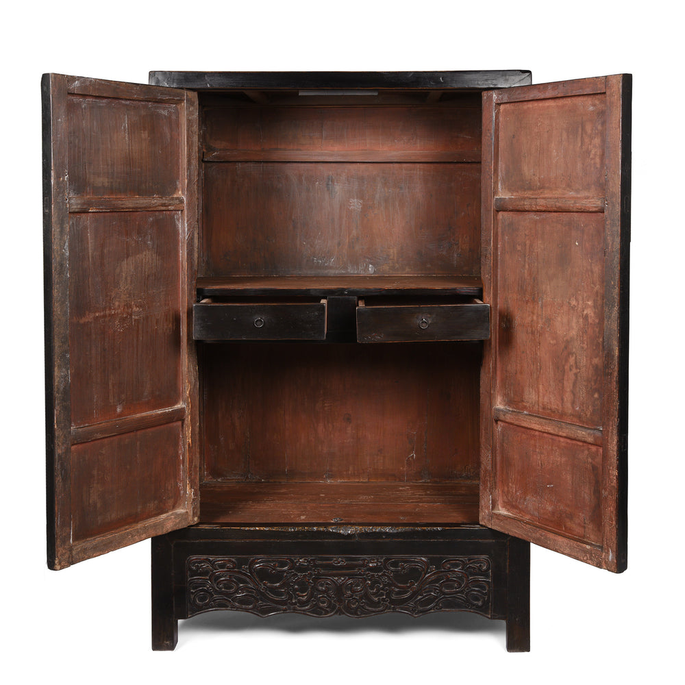 Open Doors View Of Chinese Black Lacquer Cabinet From Shanxi - 19ThC | Indigo Antiques