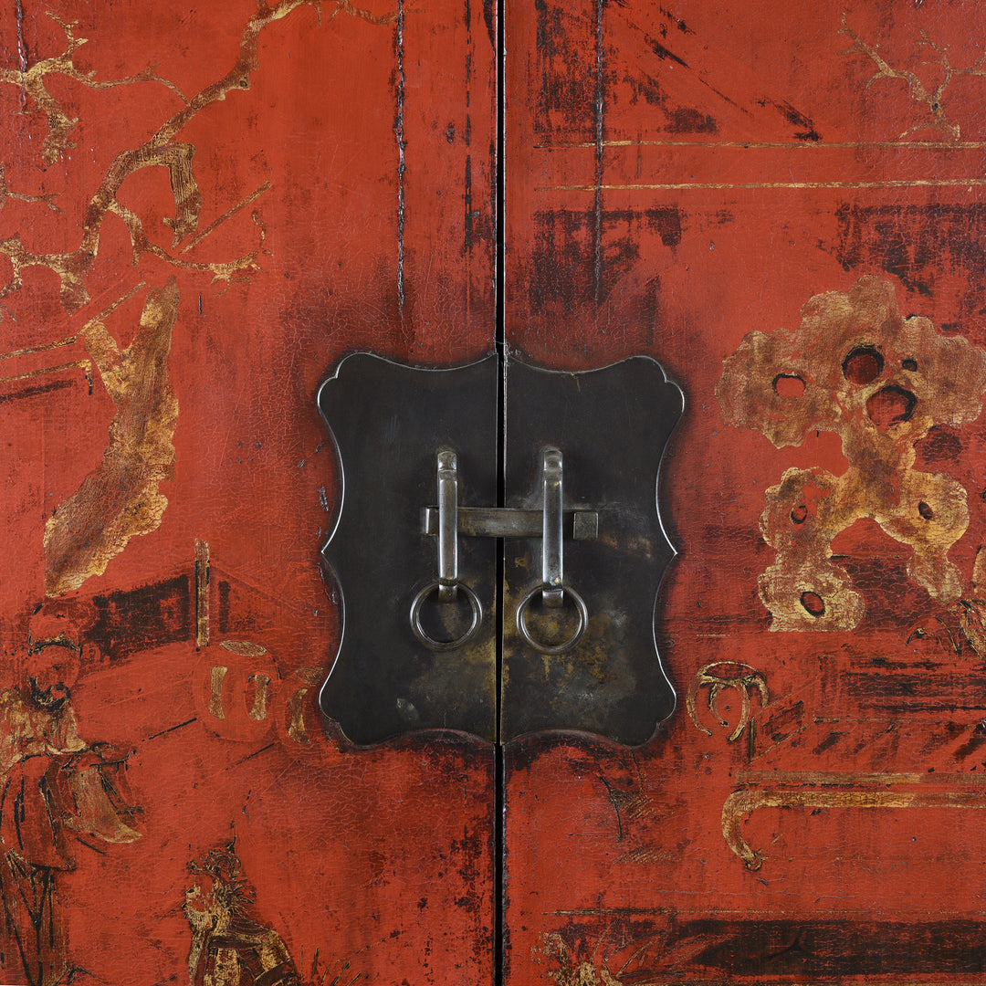 Latch Detail From Red Lacquer Wedding Cabinet - 19thC | Indigo Antiques