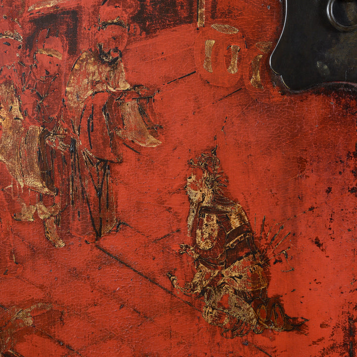 Detail Of Figures On Red Lacquer Wedding Cabinet - 19thC | Indigo Antiques