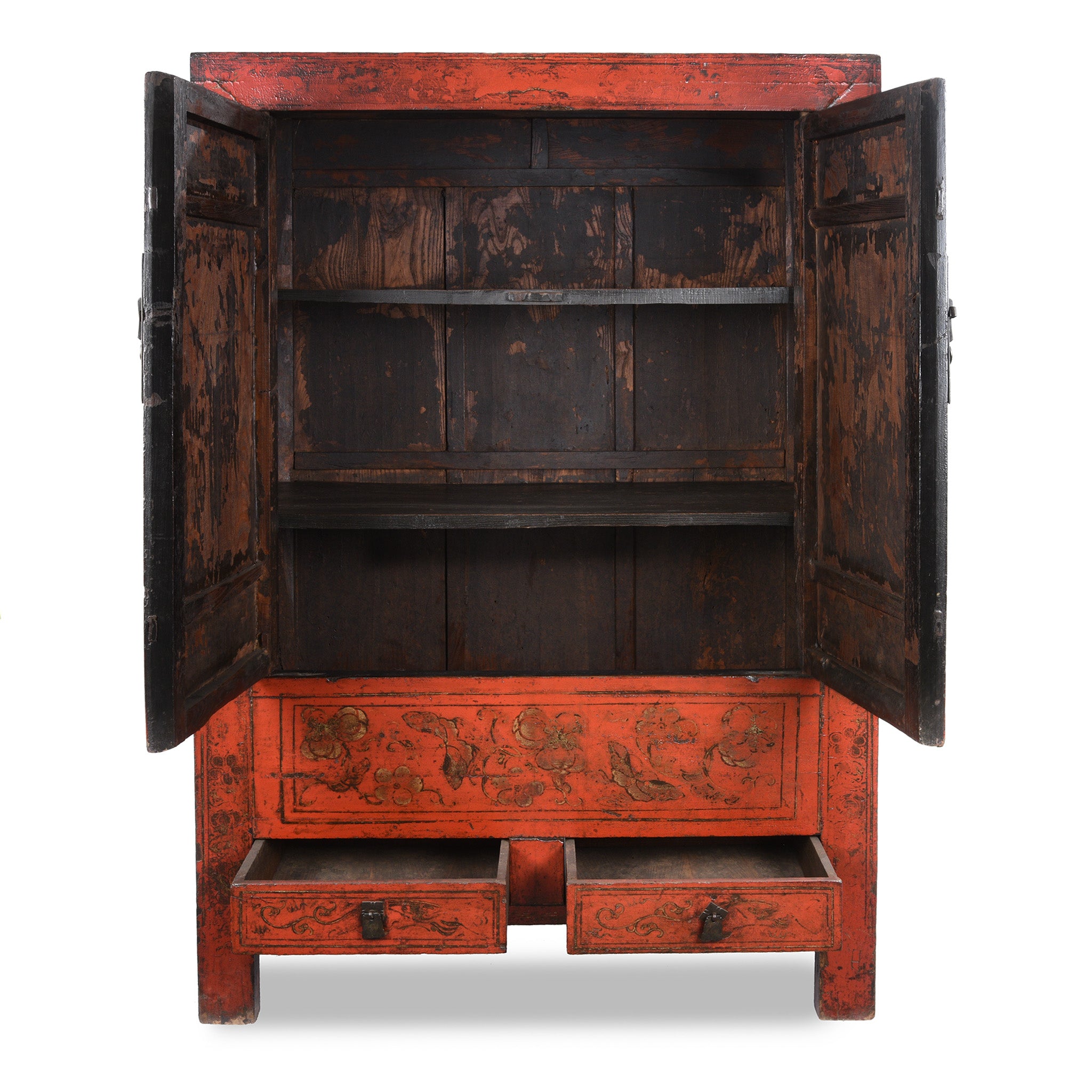 Doors Open Red Lacquer Wedding Cabinet - 19thC | Indigo Antiques