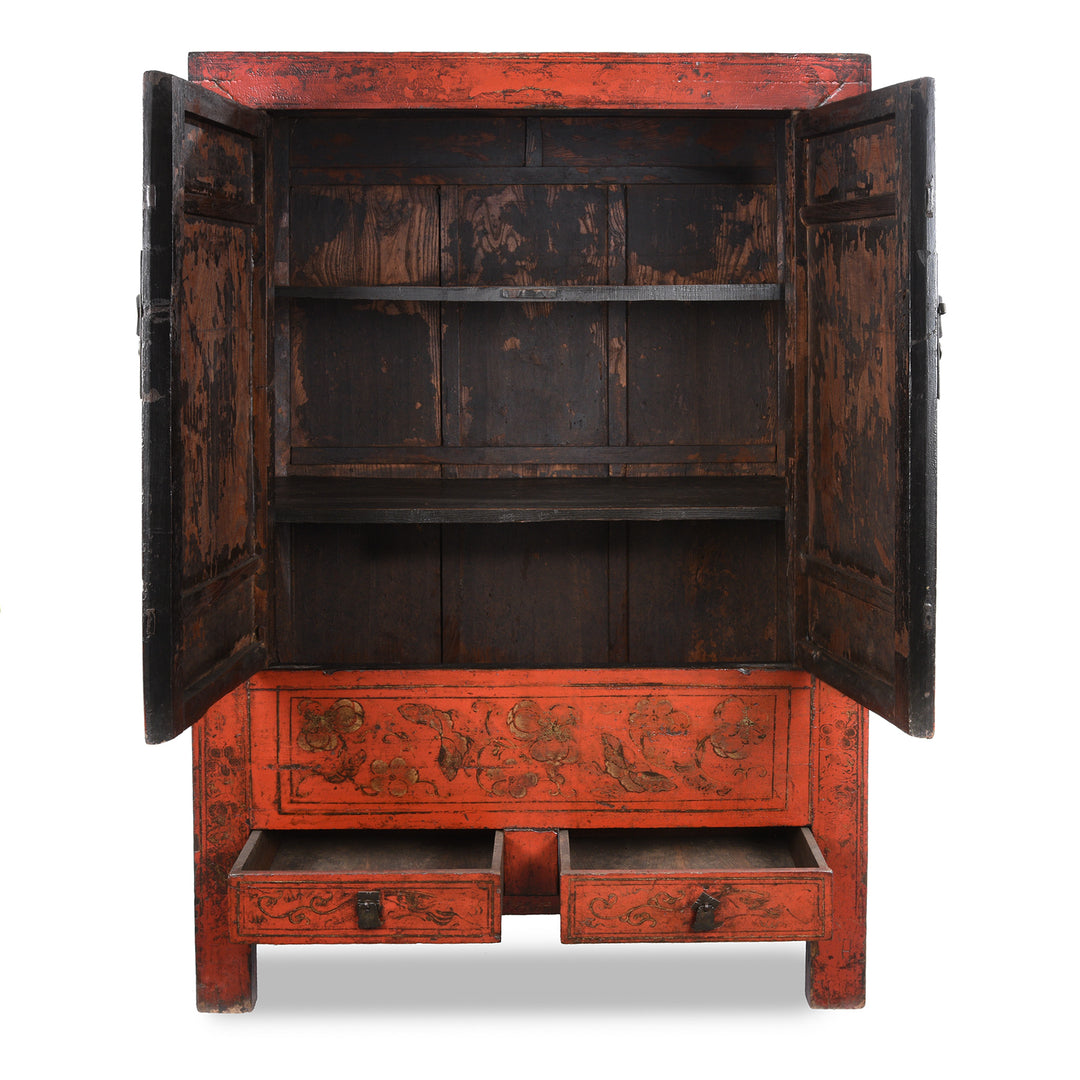 Doors Open Red Lacquer Wedding Cabinet - 19thC | Indigo Antiques